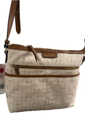 Rosetti Beige Patterned Crossbody with Tan Trim and Gold Hardware